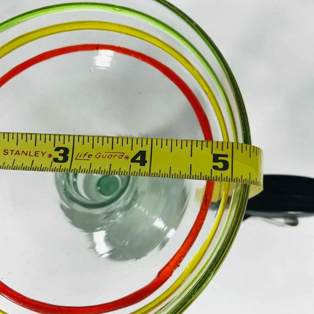 Handblown 2 Mexican Margarita Glasses Raised Striped Cocktail Bar Bubbles